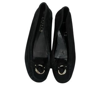 Ralph Lauren Black Suede Loafers with Gold Buckle